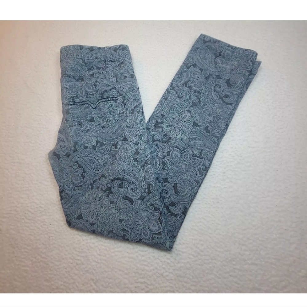 Prana Pants Womens 8 Blue Paisley Corduroy Skinny Low Rise